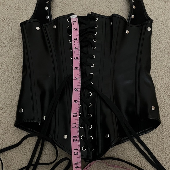 Black Studded Corset Halter Top w. buckles, underbust, fully adjustable, lace up - Picture 9 of 12